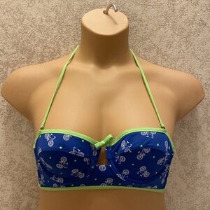 Abercrombie & Fitch Blue and Green Bicycle Print Bikini Top
